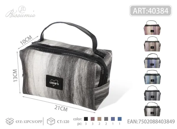 Bolsa de maquillaje octagonal con diseño de corazón degradado y asa 21*10*13cm
