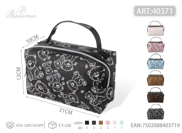 Bolsa de maquillaje con asa en forma de octágono con diseño de osito 21*10*13cm