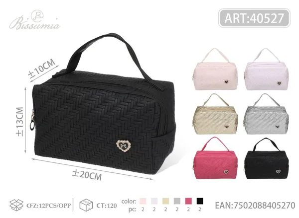 Bolsa de maquillaje de PU para dama con asa en forma de octágono 20*13*10cm No.4