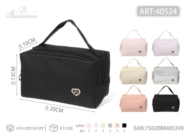 Bolsa de maquillaje de PU para dama con asa en forma de octágono 20*13*10cm No.1