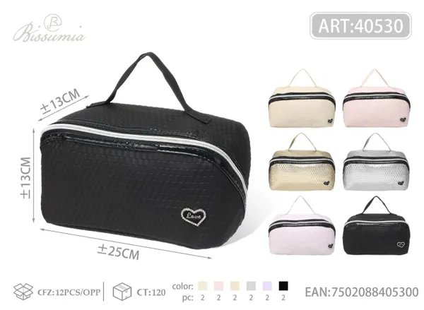 Bolsa de maquillaje de PU para dama con asa en forma de octágono 25*13*13cm