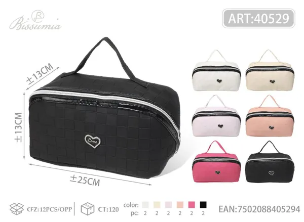 Bolsa de maquillaje de PU para dama con asa en forma de octágono 25*13*13cm