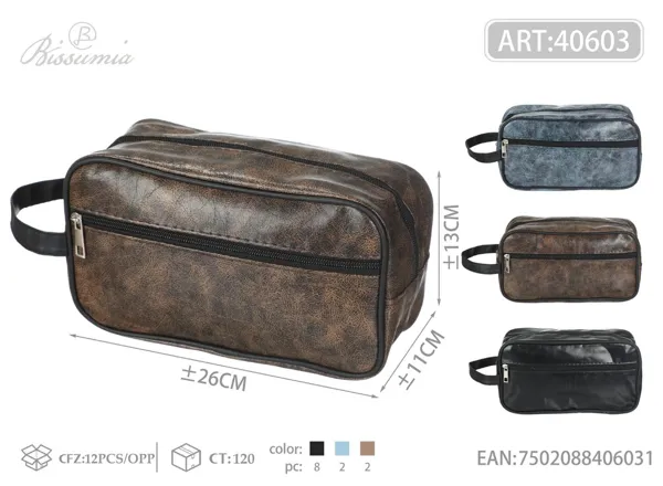 Bolso de aseo para hombre de PU 25.5*13.5*9cm