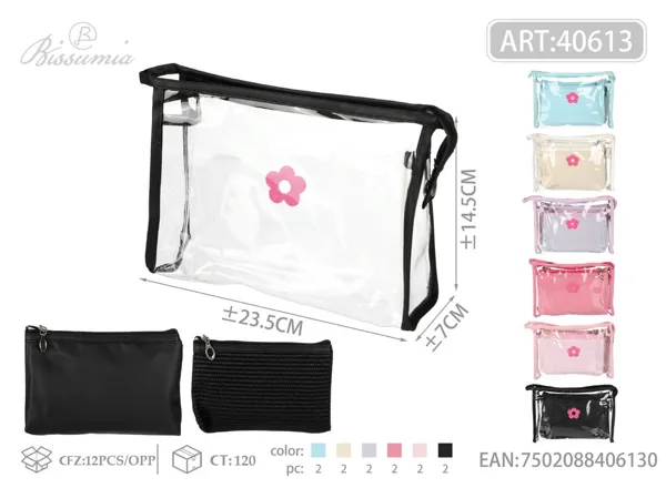 Juego de 3 bolsas de aseo florales para mujer 23.5*14.5*7cm