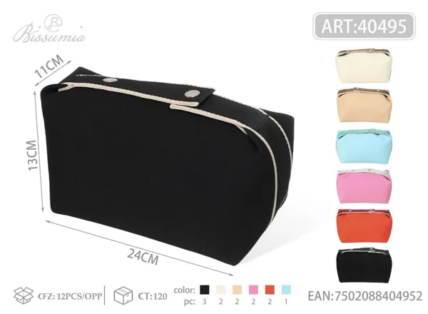 Bolsa de maquillaje octogonal para mujer de lino y algodón 24*13*11cm