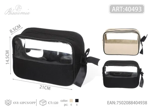 Bolso de maquillaje de lino y algodón para mujer, tamaño pequeño 21*8.5*14.5cm
