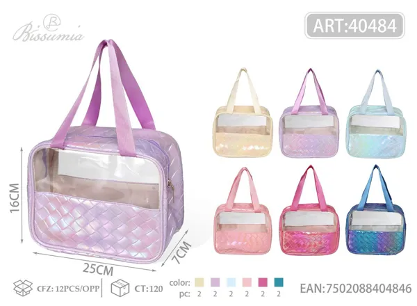 Bolso de aseo para mujer con estampado de sirena y cuadros, tamaño grande 23*19*11cm