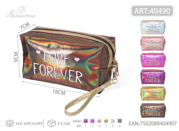 Bolso de maquillaje octogonal con efecto láser para mujer 18*9*7cm