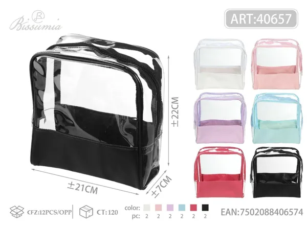 Bolso de aseo transparente con piezas unidas, tamaño mediano 21*22*7cm