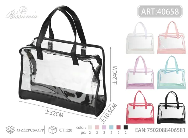Bolso de aseo transparente con piezas unidas, tamaño grande 32*24*10.5cm