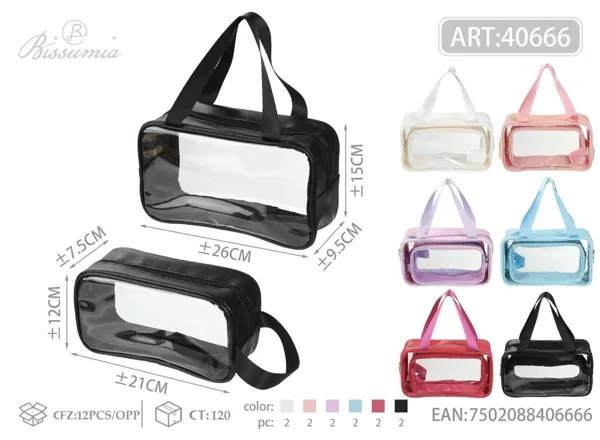 Bolso de aseo transparente, juego de dos piezas: grande 26*15*9.5cm pequeño 21*12*7.5cm