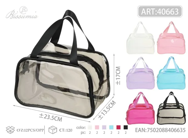 Bolsa de aseo transparente de colores 23.5*13.5*17cm