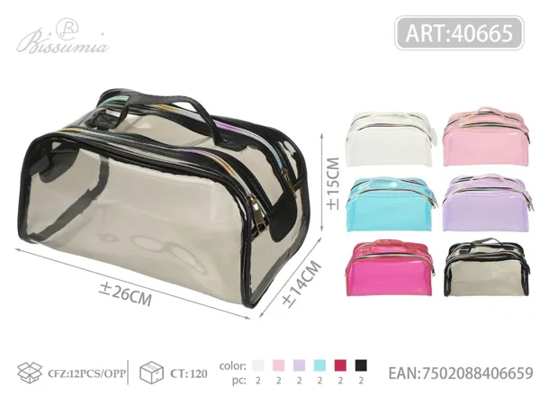 Bolsa de aseo transparente con asa de colores 26*14*15cm