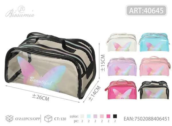 Bolsa de aseo transparente con mariposas 26*14*15cm