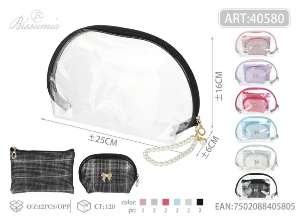 Set de 3 bolsas de aseo con lazos y cuadros 25*16*6cm