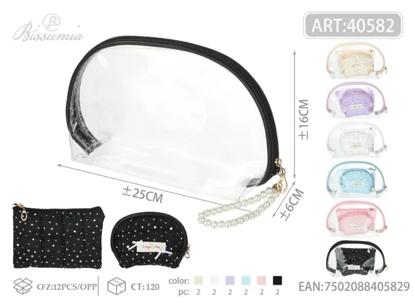 Set de 3 bolsas de aseo con lentejuelas y cuadros 25*16*6cm