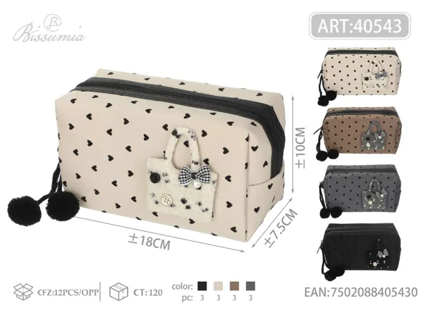 Bolsa de aseo con forma de octágono y corazón de felpa 18*10*7.5cm