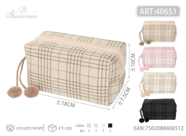 Bolso de aseo octagonal de pana a cuadros 18*10*7.5cm