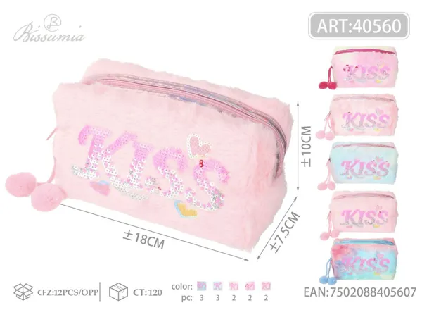 Bolso de aseo octagonal de peluche con letras degradadas 18*10*7.5cm