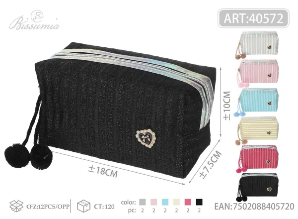 Bolso de aseo octagonal con lentejuelas y corazón a rayas 18*10*7.5cm
