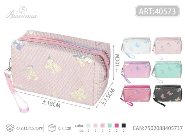 Bolso de aseo octagonal con mariposa de lentejuelas 18*10*7.5cm