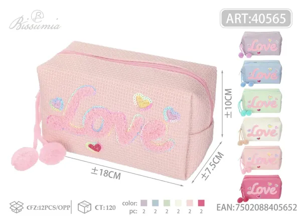 Bolso de aseo octagonal de pana a cuadros con letras LOVE 18*10*7.5cm