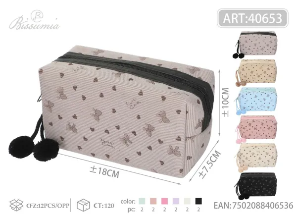 Bolso de aseo octagonal de pana con pajarita y mariposa 18*10*7.5cm