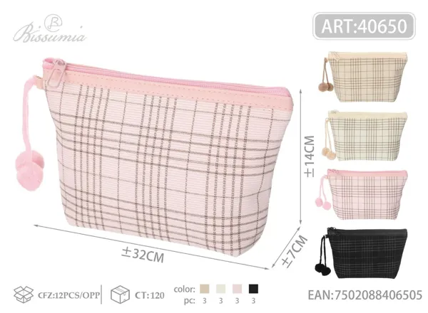 Bolso de aseo hexagonal de pana a cuadros 32*14*7cm