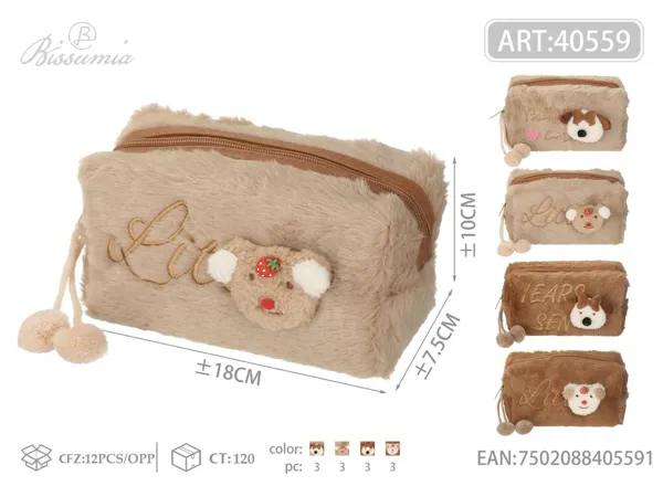 Bolso de aseo octagonal de peluche con accesorio de perrito 18*10*7.5cm