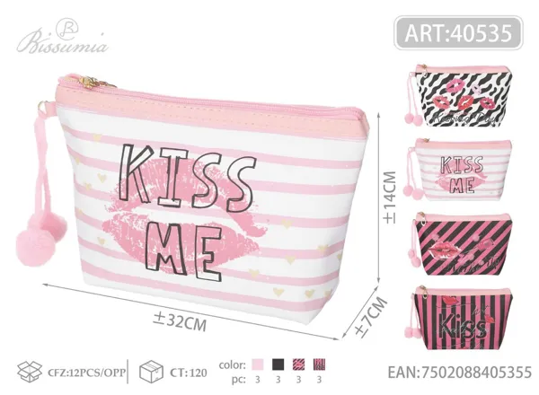 Bolso de aseo hexagonal de leopardo con labios rojos 22*14*6cm