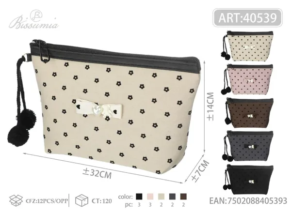 Bolso de aseo hexagonal con flores de terciopelo 22*14*6cm