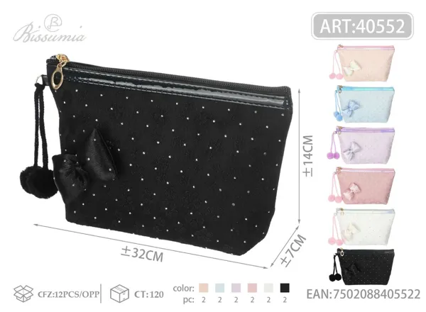 Bolso de aseo hexagonal con flores y pedrería 22*14*6cm