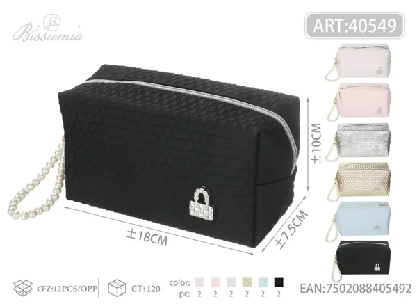 Bolso de aseo octogonal de pana a cuadros 18*10*7.5cm