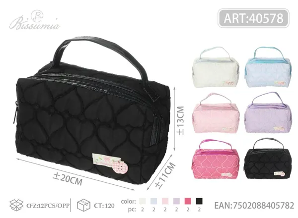 Bolso de aseo octogonal de plumas con asa 20*11*13cm
