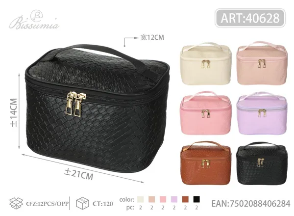 Bolso de aseo con asa para mujer con textura de grano 21*14*12cm