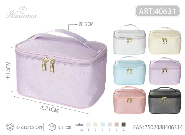 Bolso de aseo con asa para mujer con textura de sarga 21*14*12cm