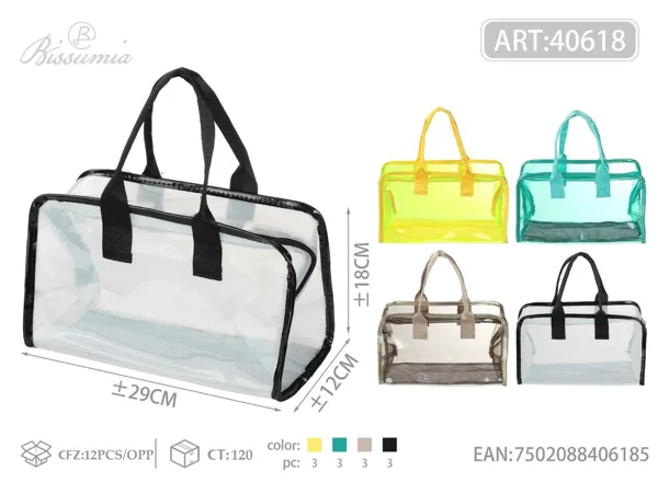 Bolso de aseo transparente con malla y asa 29*12*18cm