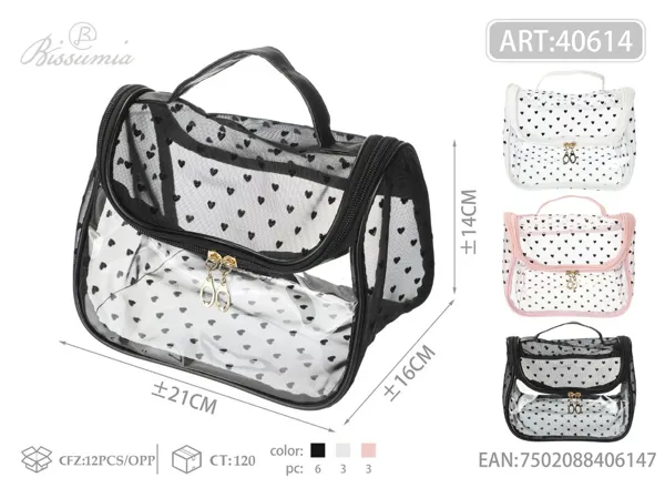 Bolso de aseo transparente con forma de corazón y paneles 21*16*14cm