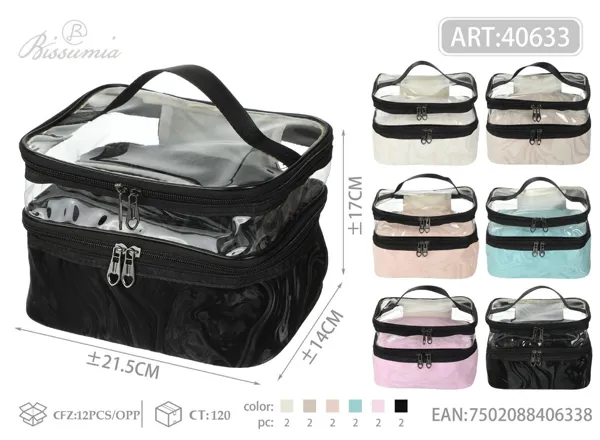 Bolso de aseo con doble capa para mujer con textura de ondas 21.5*17*14cm