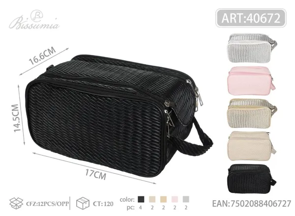 Bolso de aseo para mujer con textura 3D de PU 1#17*14.5*16.6cm