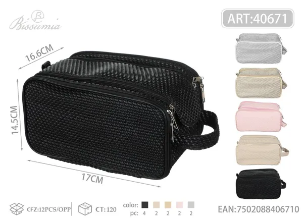 Bolso de aseo para mujer con textura 3D de PU 1#17*14.5*16.5cm