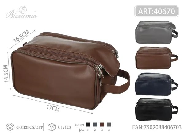 Bolso de aseo para hombre con textura lisa de PU 17*14.5*16.5cm
