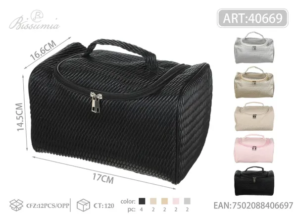 Bolso de aseo para mujer con textura 3D de PU 17.5*16.5*17.5cm