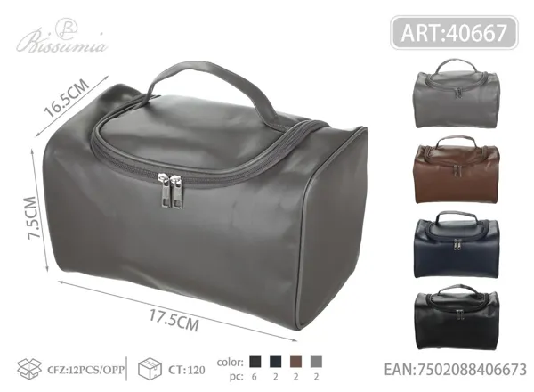 Bolso de aseo para hombre con textura lisa de PU 17.5*16.5*17.5cm