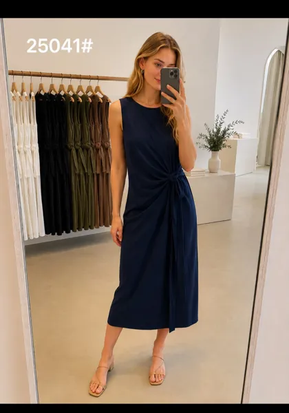 Vestido midi sin mangas con nudo lateral