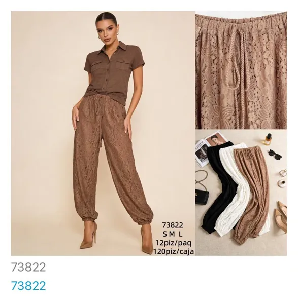 Pantalones holgados de encaje