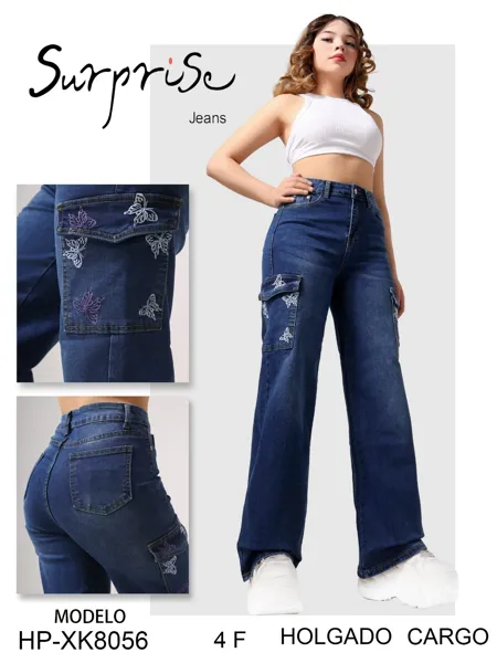 Jeans Cargo con bordado de mariposas
