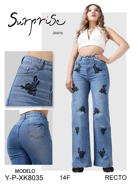Jeans con bordado de flores