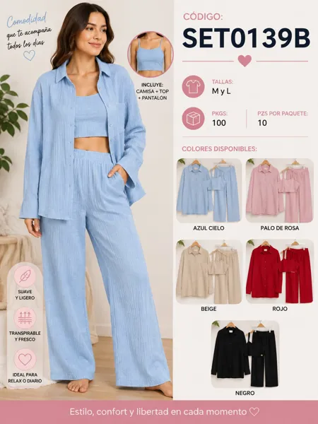 Conjunto de camisa, top y pantalón