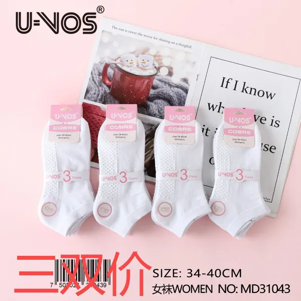 Calcetines cortos para dama en color blanco, paquete de 3 pares